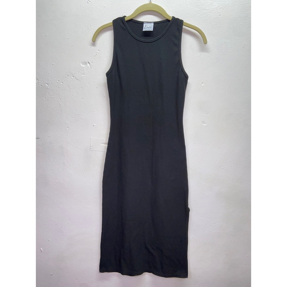 Livi by Olivia Rae Dark Gray Ribbed Racerback Knit Midi Dress Bodycon Slit Small